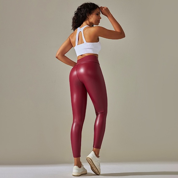 Red Wine Faux Leather Leggings - Picture 14 of 16